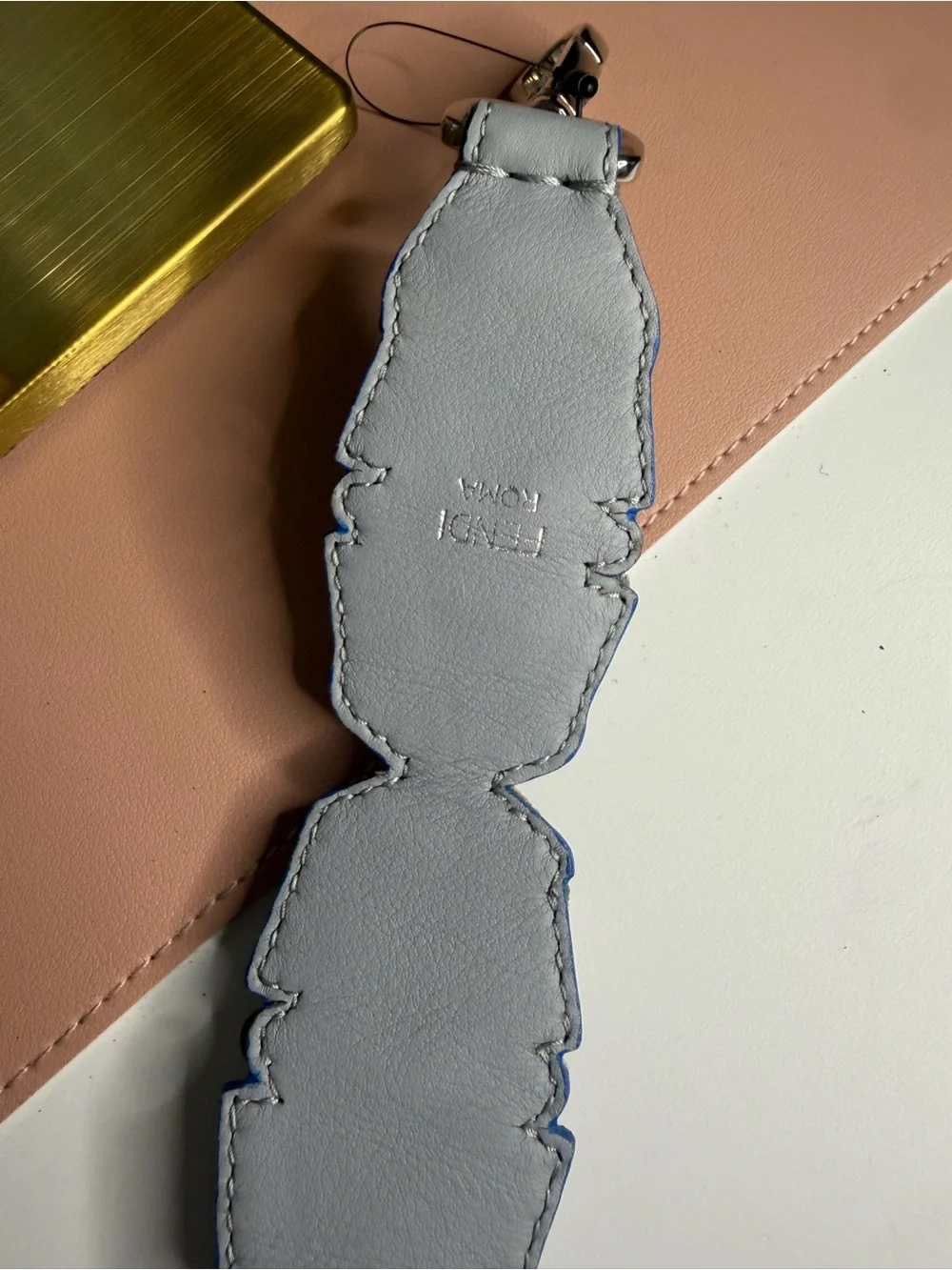 FENDI Light Blue Leather 3D Flower Crystal Strap You Handbag Shoulder Strap